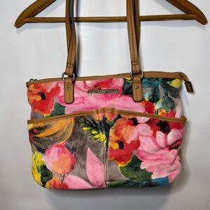 Womens Rosetti Multicolor Floral Shoulder Bag Purse Brown Strap Shabby Botanical